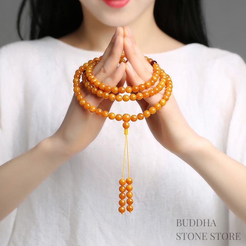 BWOOOH Tibetan Amber Round Bead Mala