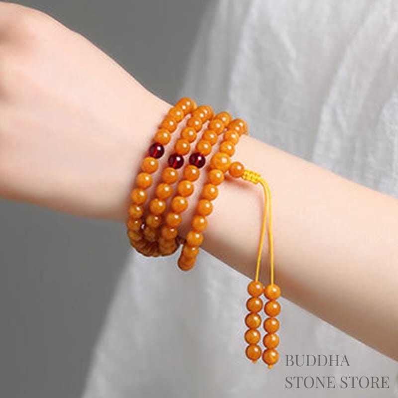 BWOOOH Tibetan Amber Round Bead Mala