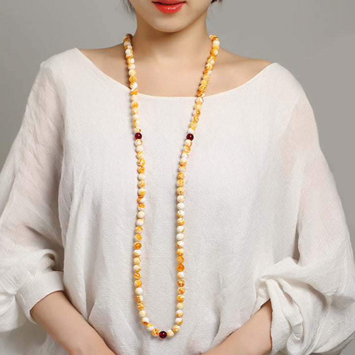 Buddha Stones Tibetan White Yellow 108 Beads Amber Mala