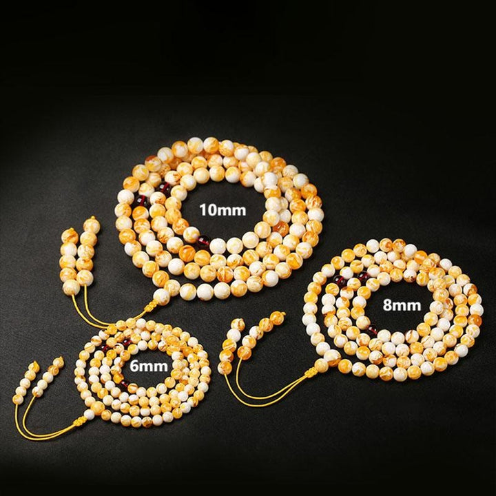 Buddha Stones Tibetan White Yellow 108 Beads Amber Mala