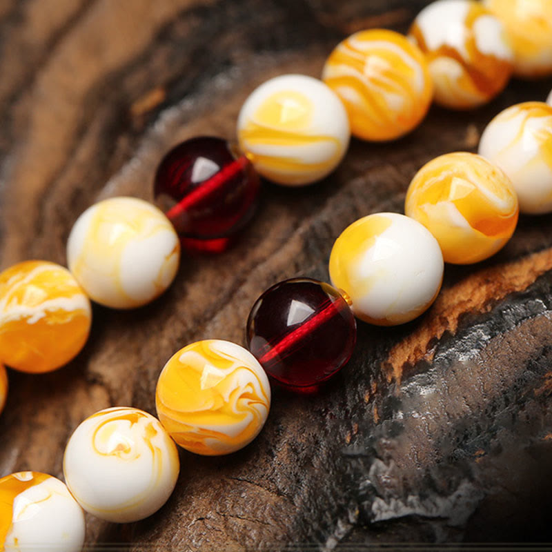 Buddha Stones Tibetan White Yellow 108 Beads Amber Mala