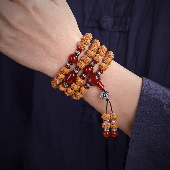 Buddha Stones Tibetan 108 Beads Bodhi Seed Three-eyed Dzi Bead Auspiciousness Mala