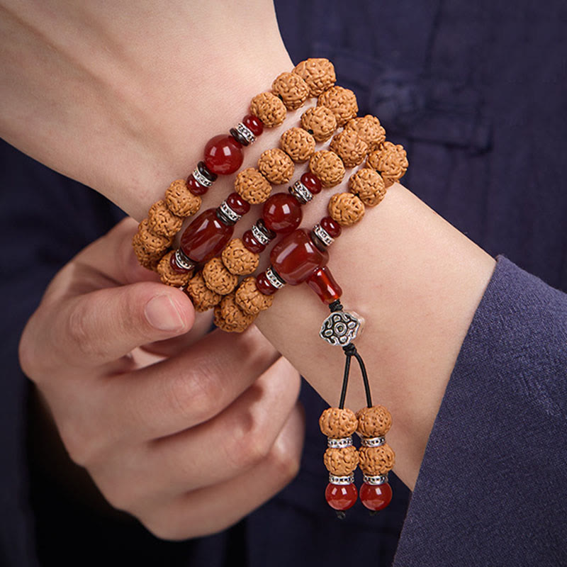 Buddha Stones Tibetan 108 Beads Bodhi Seed Three-eyed Dzi Bead Auspiciousness Mala