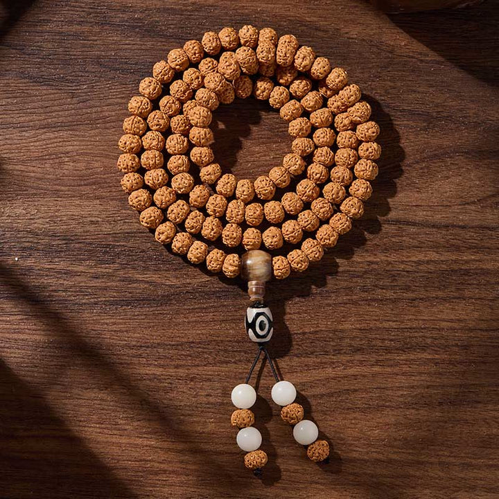 Buddha Stones Tibetan 108 Beads Bodhi Seed Three-eyed Dzi Bead Auspiciousness Mala