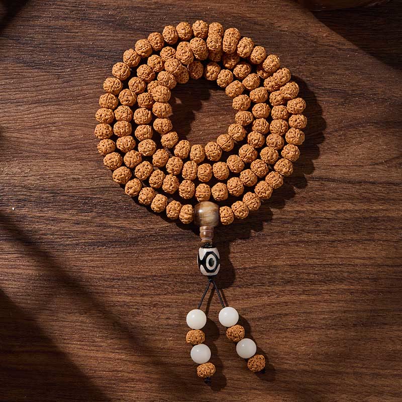 Buddha Stones Tibetan 108 Beads Bodhi Seed Three-eyed Dzi Bead Auspiciousness Mala