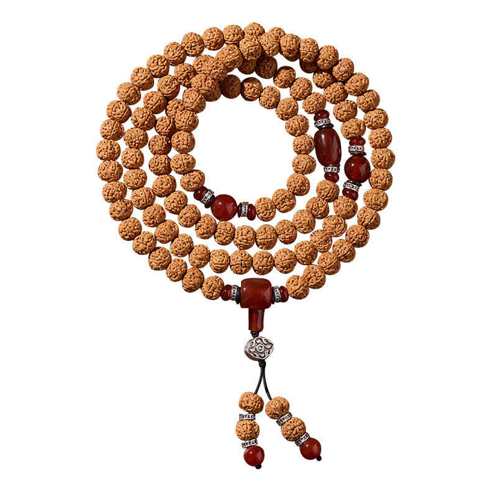 Buddha Stones Tibetan 108 Beads Bodhi Seed Three-eyed Dzi Bead Auspiciousness Mala