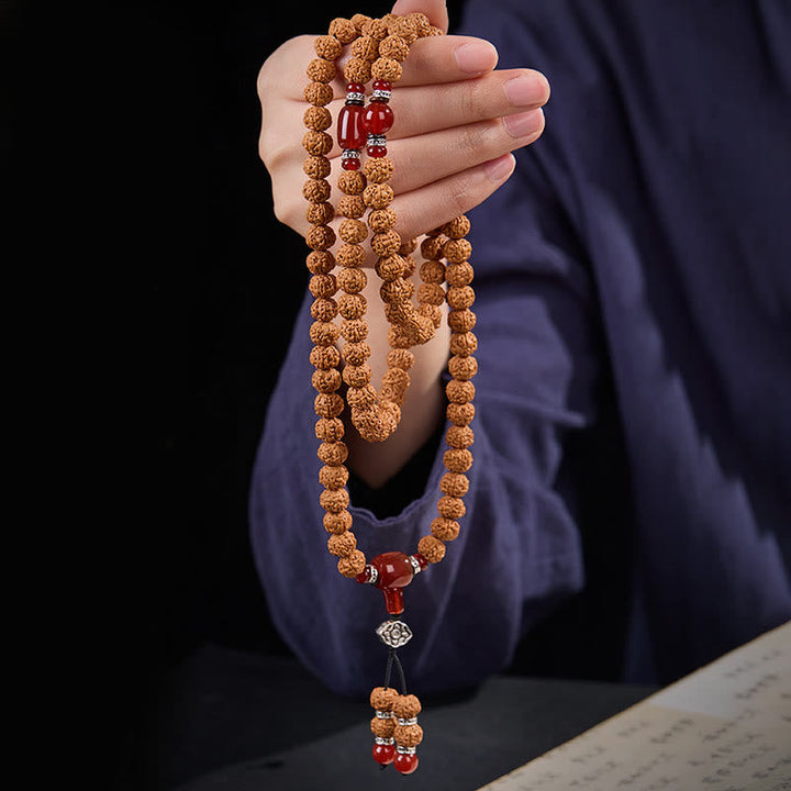 Buddha Stones Tibetan 108 Beads Bodhi Seed Three-eyed Dzi Bead Auspiciousness Mala