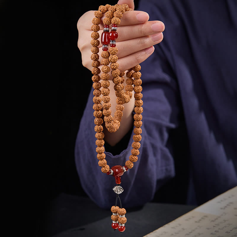 Buddha Stones Tibetan 108 Beads Bodhi Seed Three-eyed Dzi Bead Auspiciousness Mala