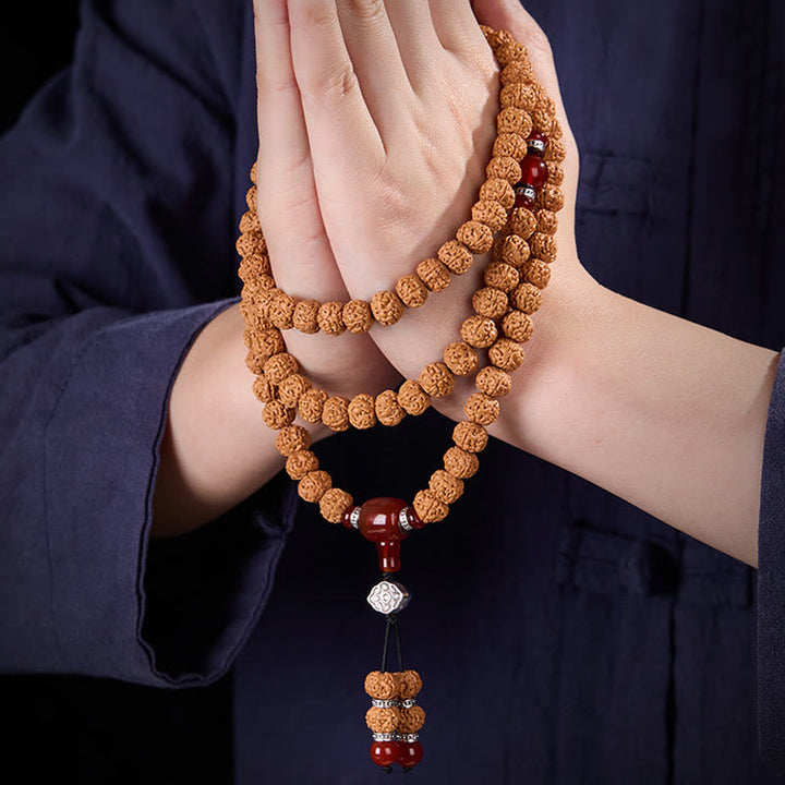 Buddha Stones Tibetan 108 Beads Bodhi Seed Three-eyed Dzi Bead Auspiciousness Mala