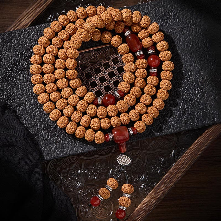 Buddha Stones Tibetan 108 Beads Bodhi Seed Three-eyed Dzi Bead Auspiciousness Mala