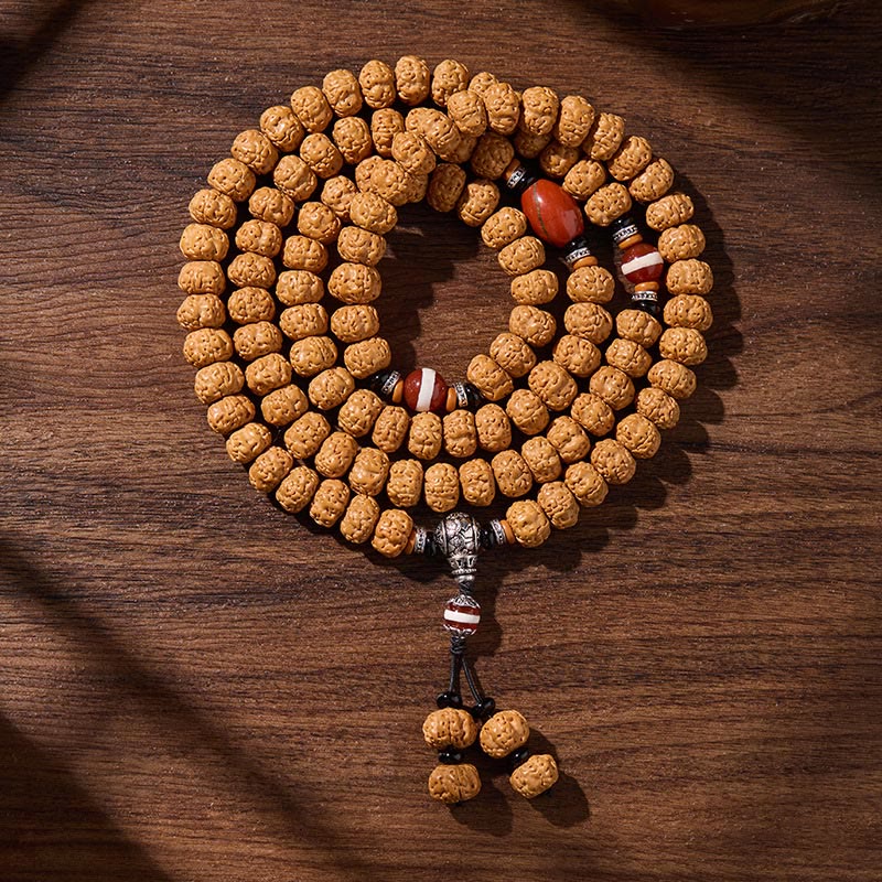 Buddha Stones Tibetan 108 Beads Bodhi Seed Three-eyed Dzi Bead Auspiciousness Mala