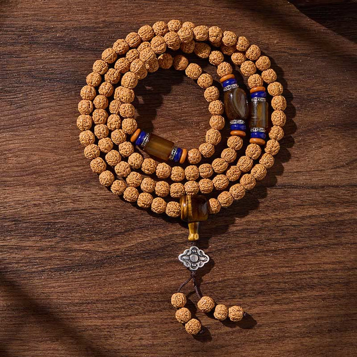 Buddha Stones Tibetan 108 Beads Bodhi Seed Three-eyed Dzi Bead Auspiciousness Mala