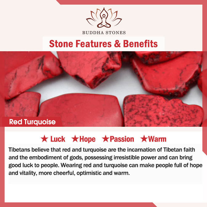 Buddha Stones Retro Lotus Symbol Charm Round Bead Red Turquoise Warm Mala