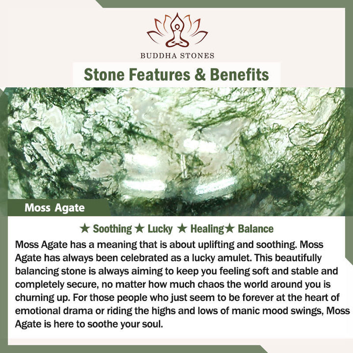 Buddha Stones Lotus Symbol Charm Round Bead Moss Agate Healing Mala