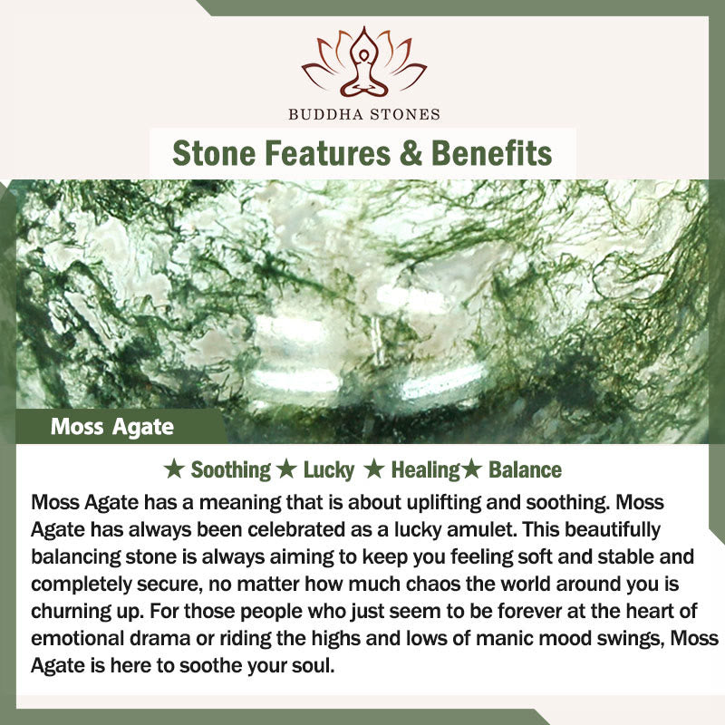 Buddha Stones Lotus Symbol Charm Round Bead Moss Agate Healing Mala