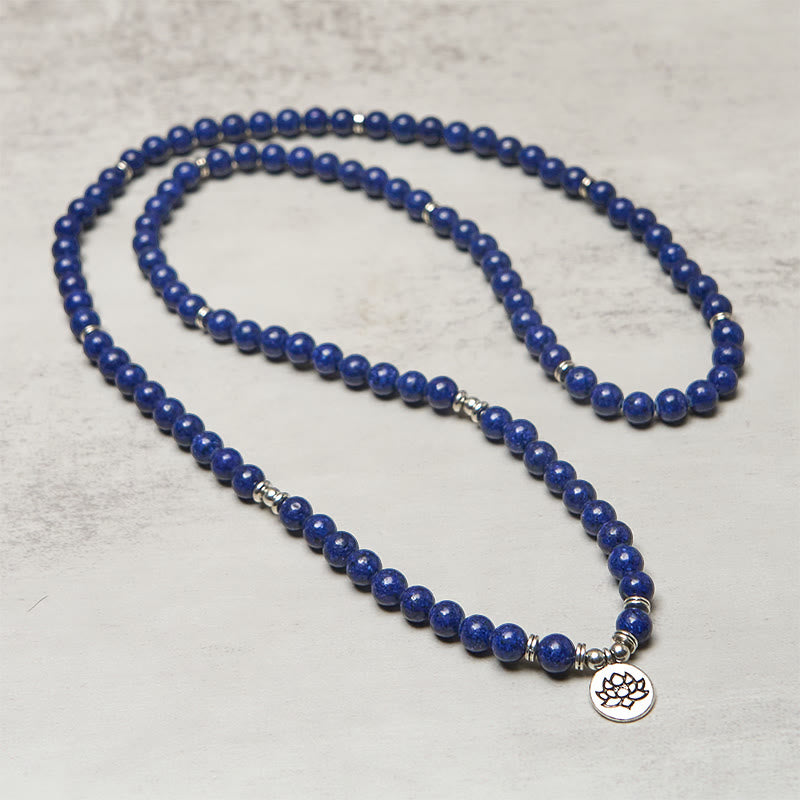 Buddha Stones 108 Beads Lazurite Lotus Symbol Charm Positive Mala