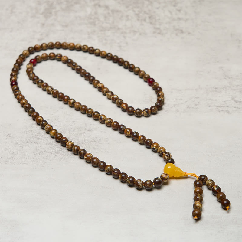 Buddha Stones 108 Beads Multicolored Amber Gourd Charm Mala