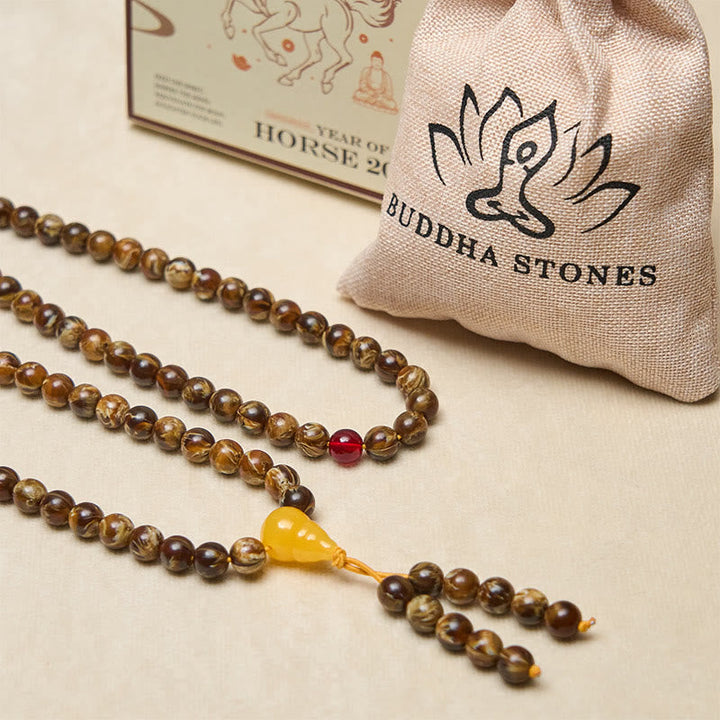 Buddha Stones 108 Beads Multicolored Amber Gourd Charm Mala