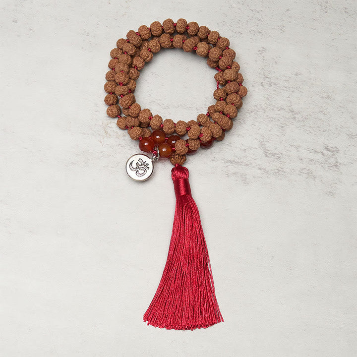 Buddha Stones Tibetan 108 Beads Bodhi Seed Om Symbol Charm Tassel Wealth Auspiciousness Mala