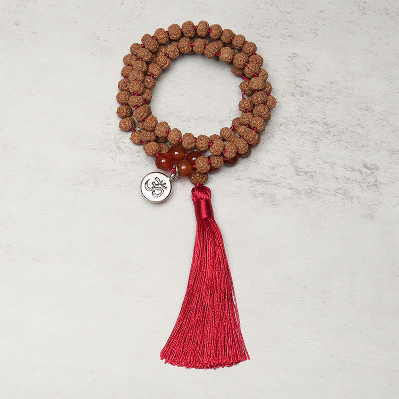 Buddha Stones Tibetan 108 Beads Bodhi Seed Om Symbol Charm Tassel Wealth Auspiciousness Mala