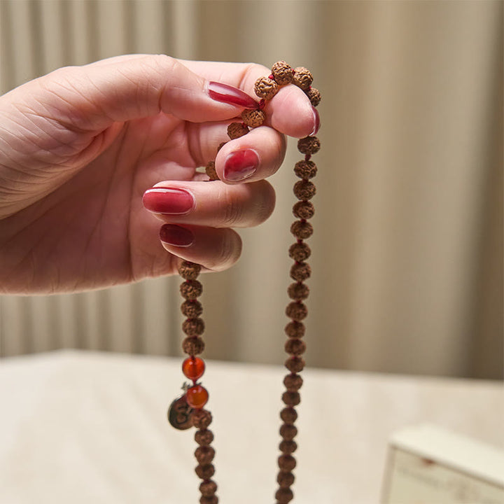 Buddha Stones Tibetan 108 Beads Bodhi Seed Om Symbol Charm Tassel Wealth Auspiciousness Mala