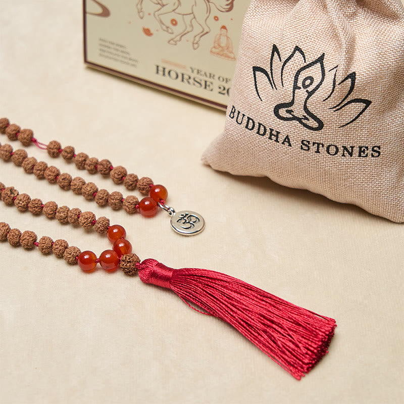 Buddha Stones Tibetan 108 Beads Bodhi Seed Om Symbol Charm Tassel Wealth Auspiciousness Mala