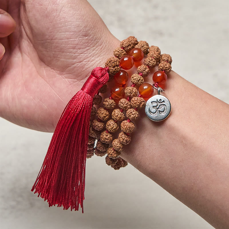 Buddha Stones Tibetan 108 Beads Bodhi Seed Om Symbol Charm Tassel Wealth Auspiciousness Mala