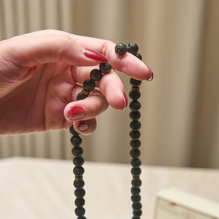 Buddha Stones Retro Lotus Symbol Charm Lava Rock Bead Healing New Beginning Mala