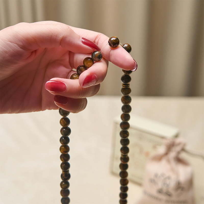 Buddha Stones Lotus Symbol Tiger Eye Beaded Strength Mala
