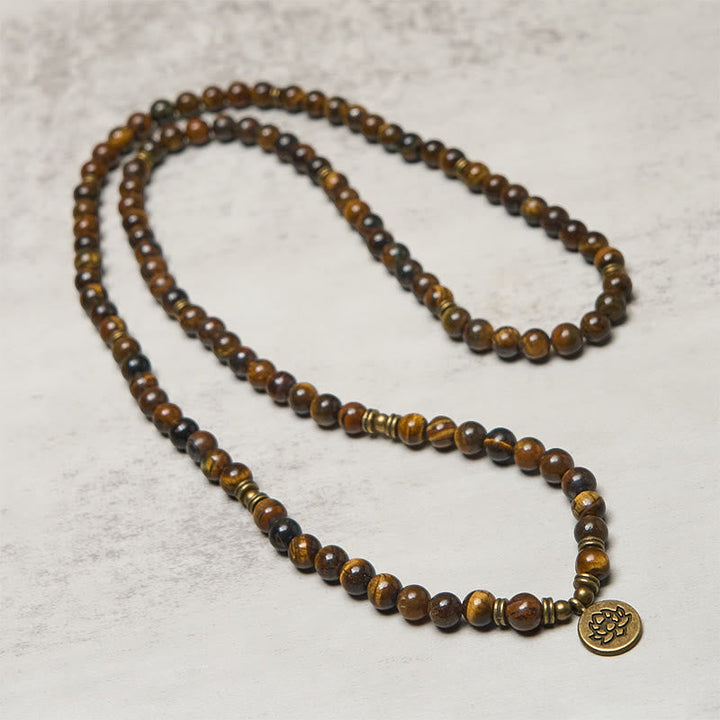Buddha Stones Lotus Symbol Tiger Eye Beaded Strength Mala