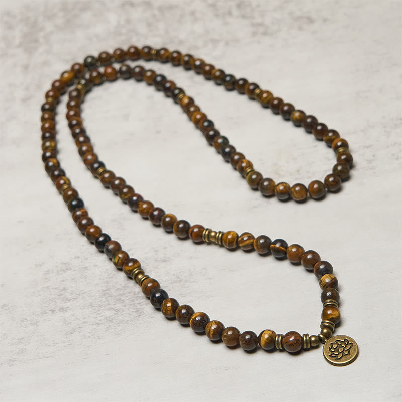 Buddha Stones Lotus Symbol Tiger Eye Beaded Strength Mala