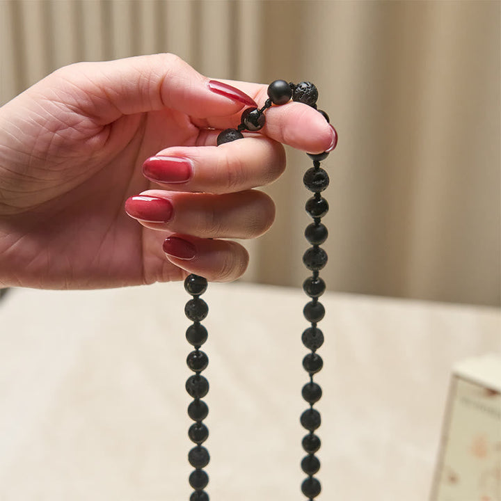 BWOOOH 8mm Beads Black Onyx Lava Rock Tassel Protection Fortune Mala