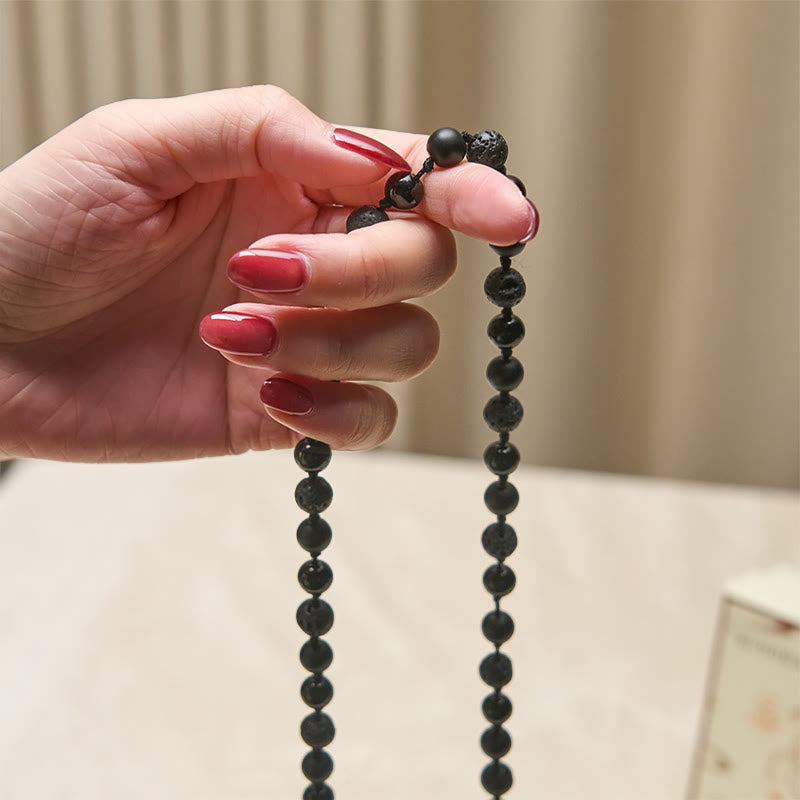 BWOOOH 8mm Beads Black Onyx Lava Rock Tassel Protection Fortune Mala