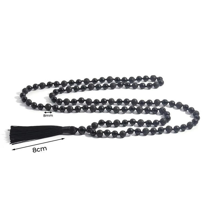 BWOOOH 8mm Beads Black Onyx Lava Rock Tassel Protection Fortune Mala