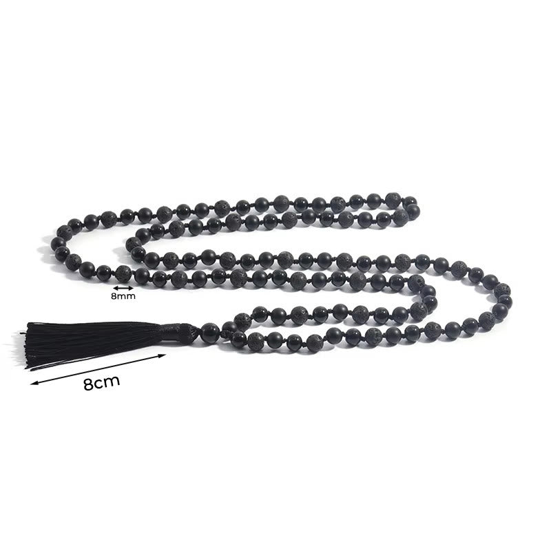 BWOOOH 8mm Beads Black Onyx Lava Rock Tassel Protection Fortune Mala