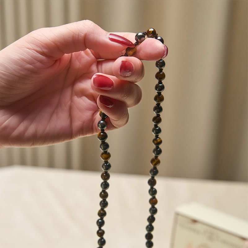 Buddha Stones 108 Beads Tiger Eye Hematite Tassel Courage Strength Mala