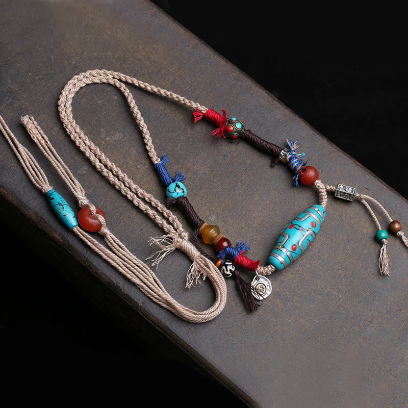 BWOOOH Copper Turquoise Dzi Bead Luck Necklace Pendants