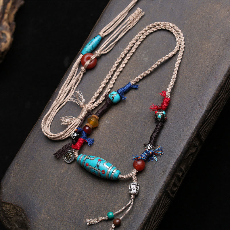 BWOOOH Copper Turquoise Dzi Bead Luck Necklace Pendants