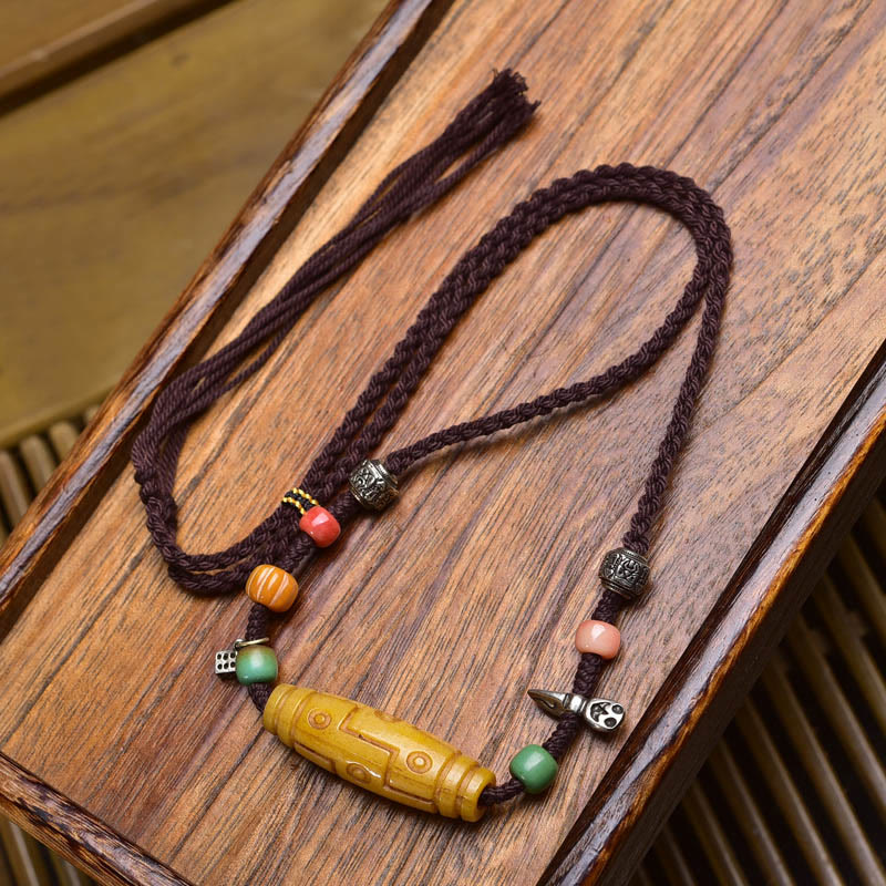 BWOOOH Copper Nine-Eye Dzi Bead Bone Bead Luck Balance Necklace Pendants