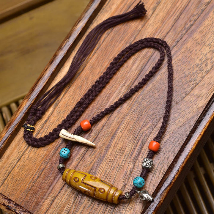 BWOOOH Copper Nine-Eye Dzi Bead Bone Bead Luck Balance Necklace Pendants