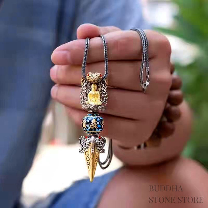 BWOOOH Tibetan Om Mani Padme Hum Buddha Wealth Rotation Necklace Vajra Pendant