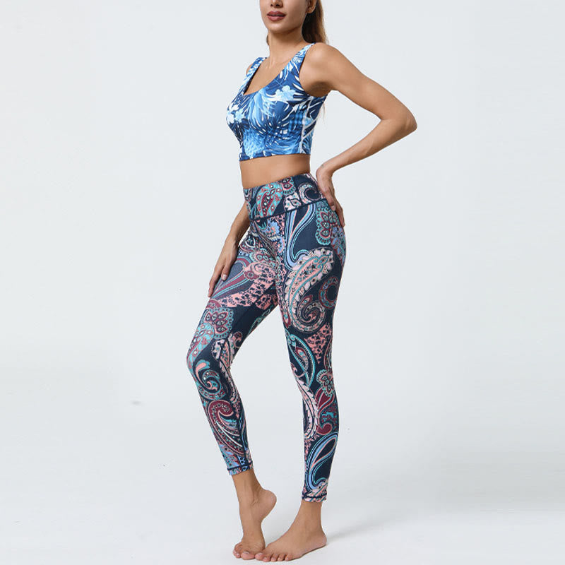 BWOOOH printed yoga leggings - Flowers Feathers Sun Moon Print Sports F