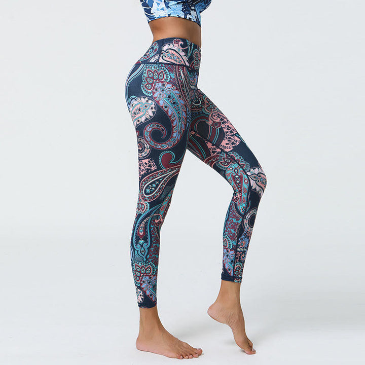 BWOOOH printed yoga leggings - Flowers Feathers Sun Moon Print Sports F