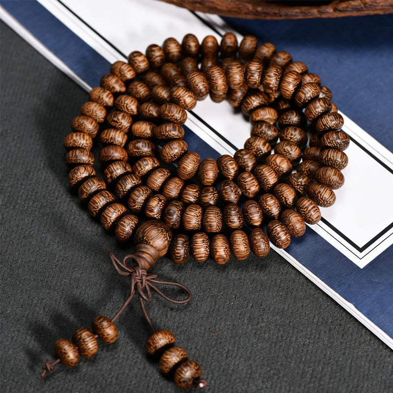 BWOOOH 108 Textured Wood Beads Calm Energy Mala