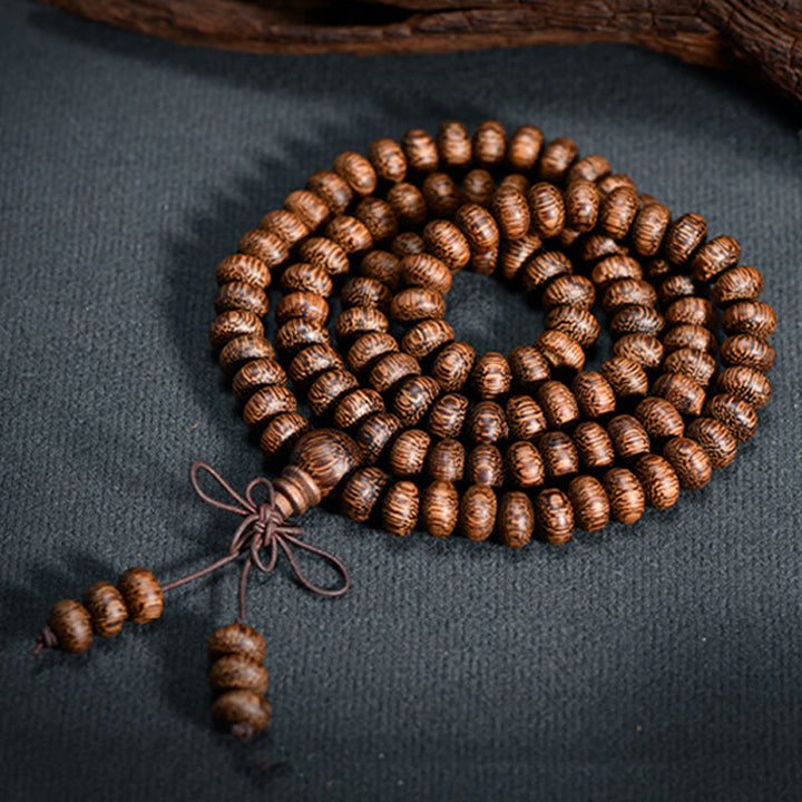BWOOOH 108 Textured Wood Beads Calm Energy Mala