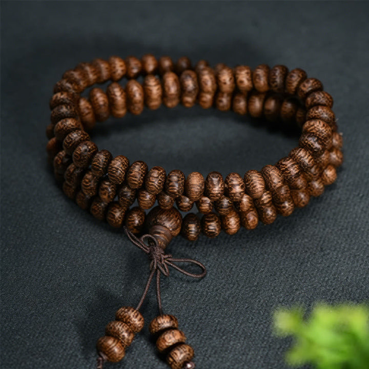 BWOOOH 108 Textured Wood Beads Calm Energy Mala