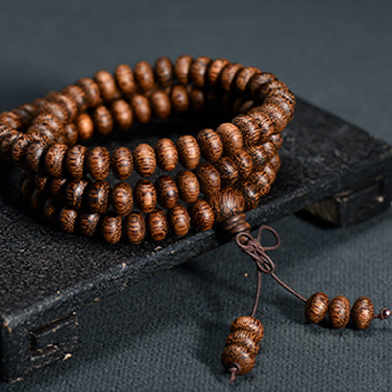 BWOOOH 108 Textured Wood Beads Calm Energy Mala