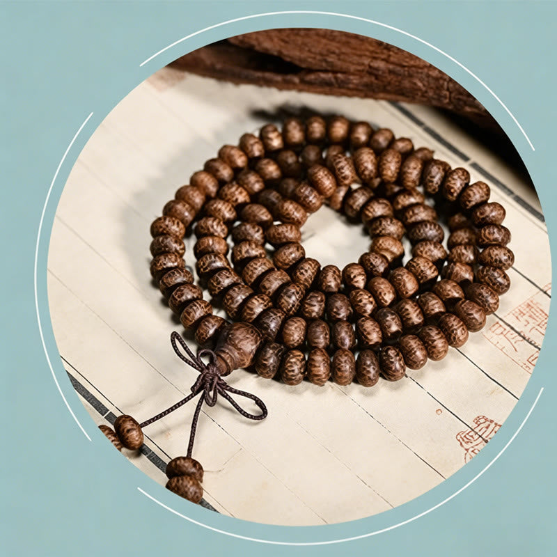 BWOOOH 108 Textured Wood Beads Calm Energy Mala