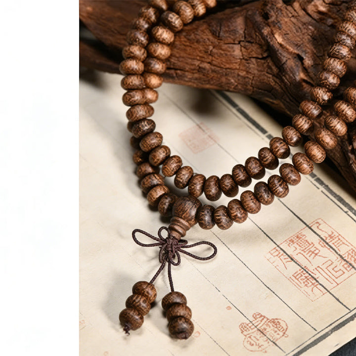 BWOOOH 108 Textured Wood Beads Calm Energy Mala