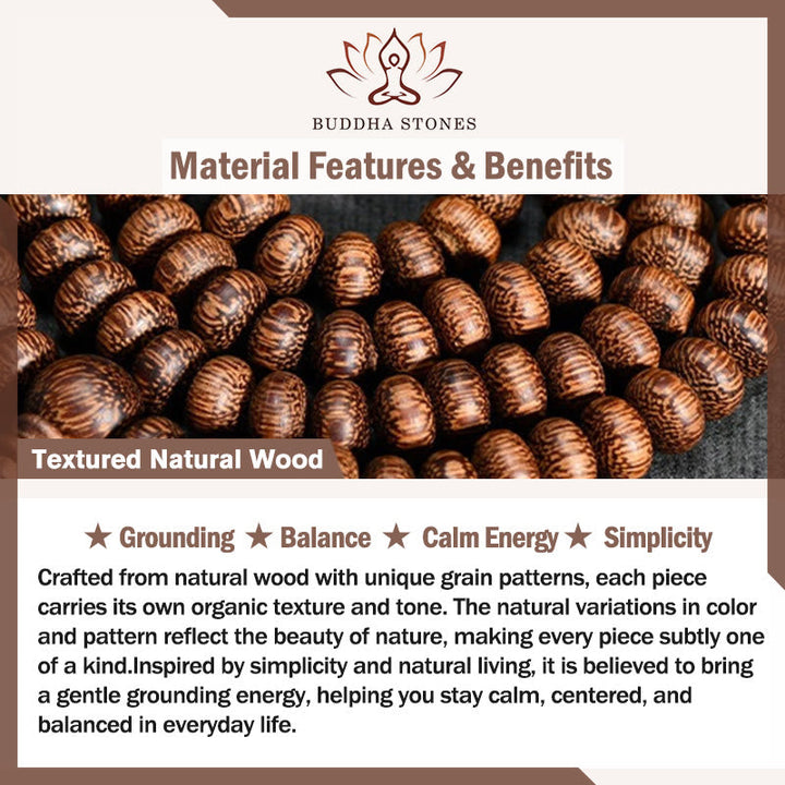 BWOOOH 108 Textured Wood Beads Calm Energy Mala